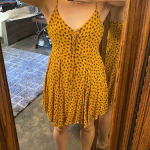 Yellow forever 21 dress with black roses S